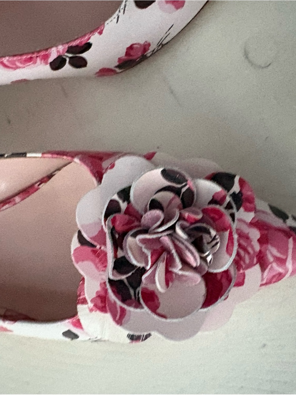 kate spade Pink Floral Slingback Block Heels with 3D Rose Appliqués - Picture 6 of 7